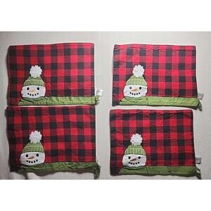 Set of 4 St. Nicholas Square Plaid Snowman Placemats